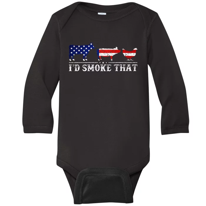 Funny Retro BBQ Party Grill Smoker Chef Dad Id Smoke That Baby Long Sleeve Bodysuit