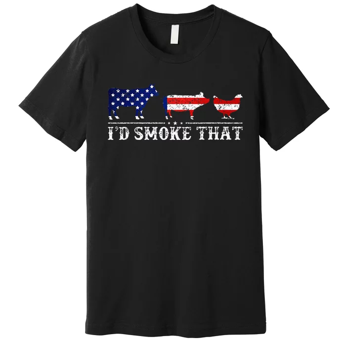 Funny Retro BBQ Party Grill Smoker Chef Dad Id Smoke That Premium T-Shirt