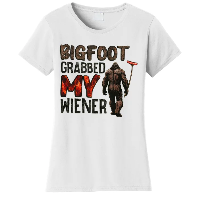 Funny Retro Bigfoot Bigfoot Grabbed My Wiener Women's T-Shirt