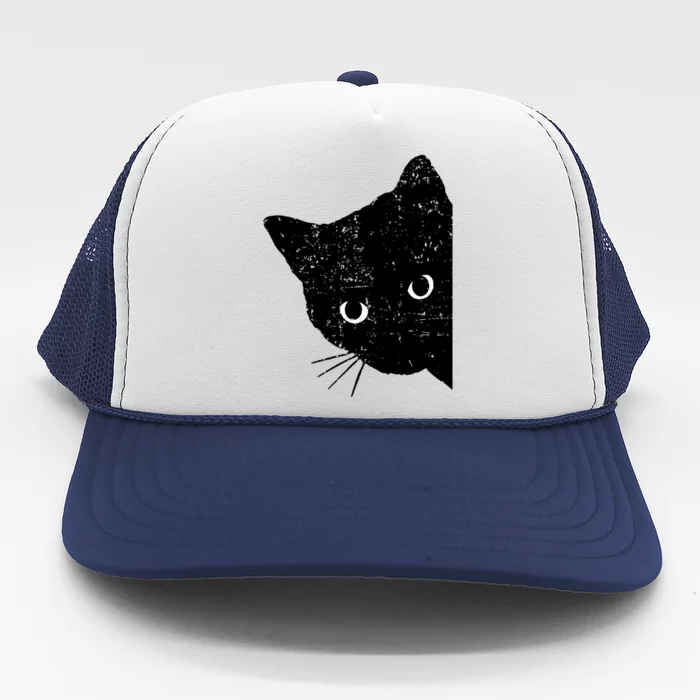 Funny Retro Black Cat Peeking Ew People Anti Social Cat Gift Trucker Hat