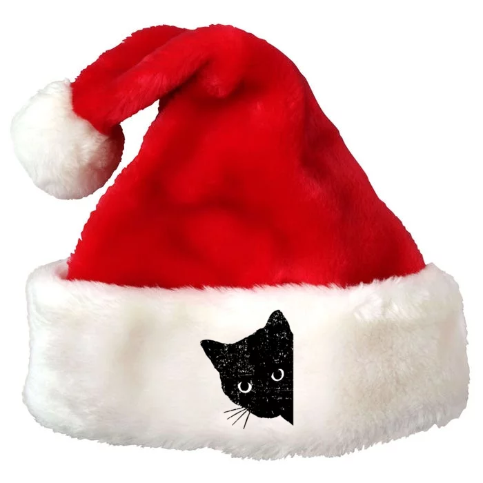 Funny Retro Black Cat Peeking Ew People Anti Social Cat Gift Premium Christmas Santa Hat