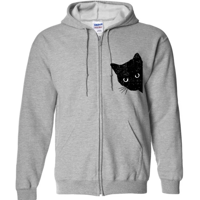 Funny Retro Black Cat Peeking Ew People Anti Social Cat Gift Full Zip Hoodie