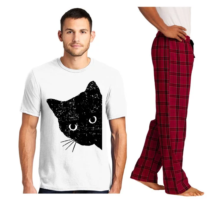 Funny Retro Black Cat Peeking Ew People Anti Social Cat Gift Pajama Set