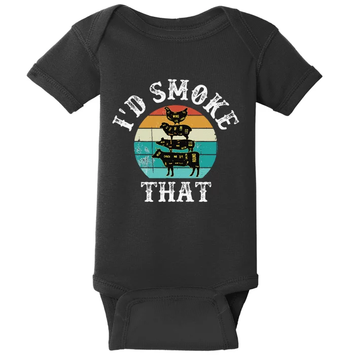 Funny Retro Bbq Party Smoker Chef Dad Gift ID Smoke That Baby Bodysuit