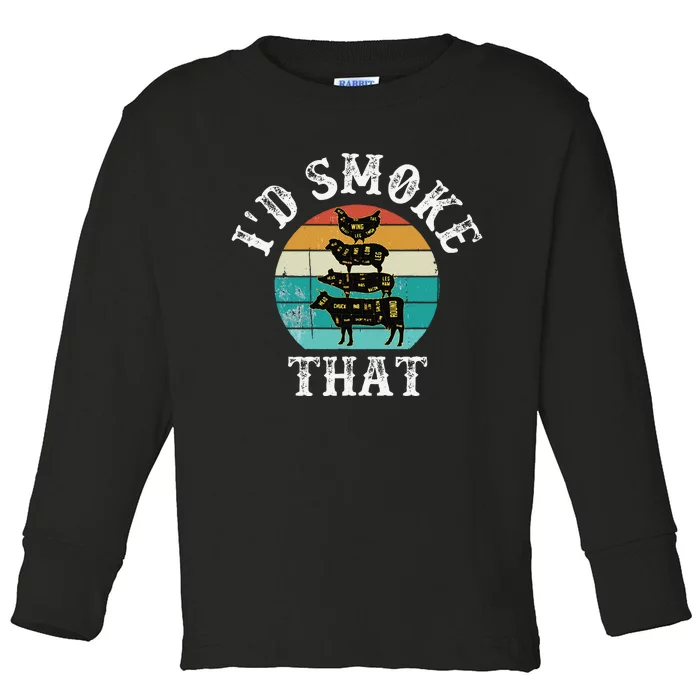 Funny Retro Bbq Party Smoker Chef Dad Gift ID Smoke That Toddler Long Sleeve Shirt