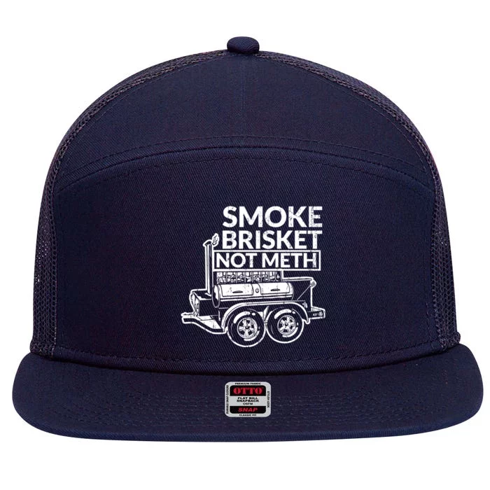 Funny Retro Bbq Smoking Meat Lover Gift Smoke Brisket Not Meth Funny Gift 7 Panel Mesh Trucker Snapback Hat