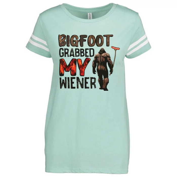 Funny Retro Bigfoot Bigfoot Grabbed My Wiener Design Enza Ladies Jersey Football T-Shirt