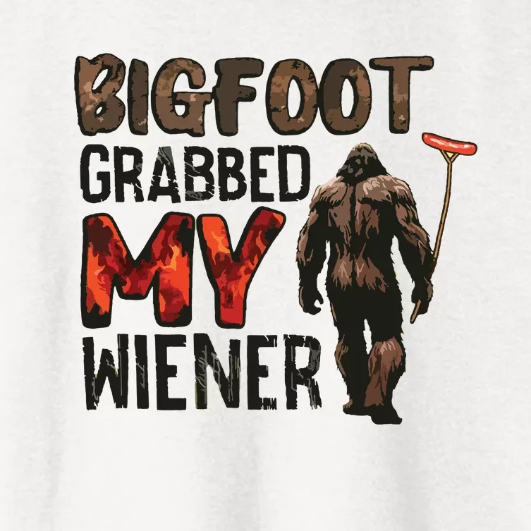 Funny Retro Bigfoot Bigfoot Grabbed My Wiener Design Women's Crop Top Tee