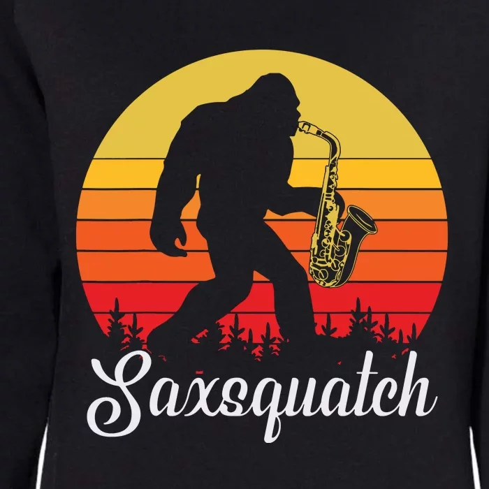 Funny Retro Bigfoot Silhouette Sun Saxophone Bigfoot Womens California Wash Sweatshirt