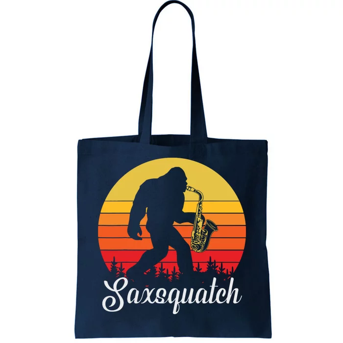 Funny Retro Bigfoot Silhouette Sun Saxophone Bigfoot Tote Bag