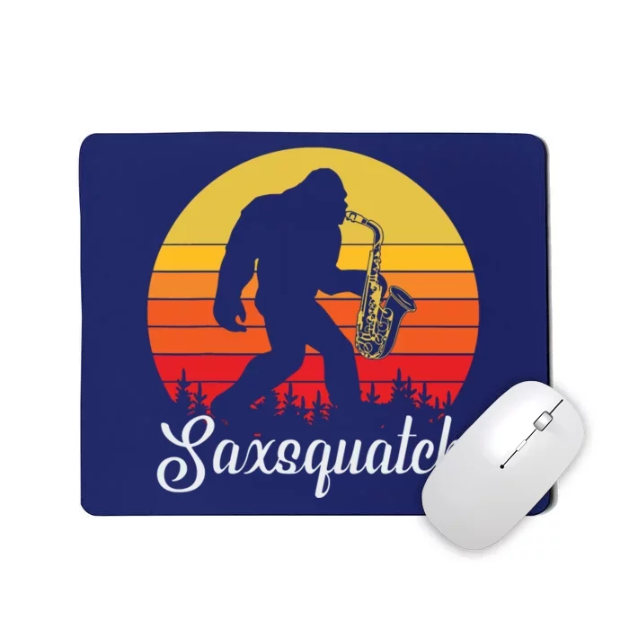 Funny Retro Bigfoot Silhouette Sun Saxophone Bigfoot Mousepad