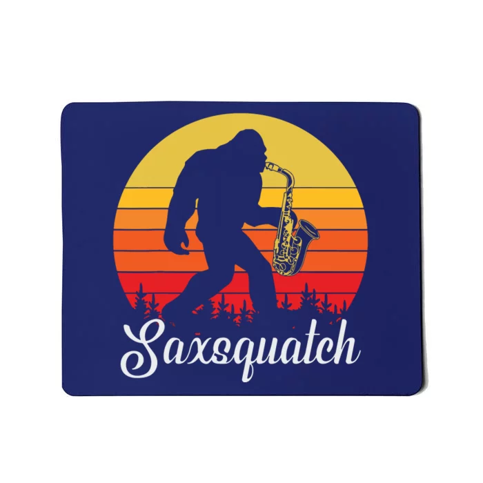 Funny Retro Bigfoot Silhouette Sun Saxophone Bigfoot Mousepad