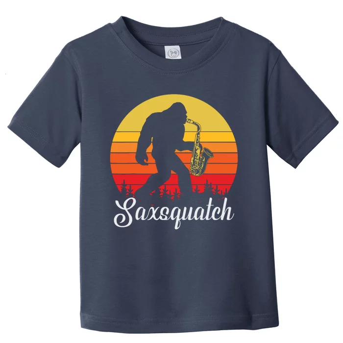 Funny Retro Bigfoot Silhouette Sun Saxophone Bigfoot Toddler T-Shirt