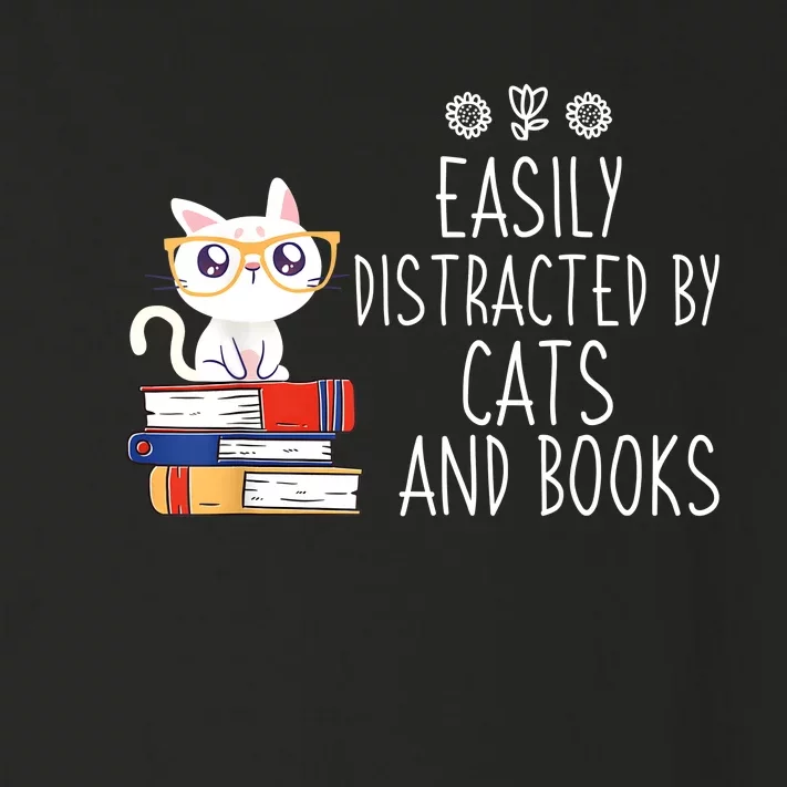 Funny Reading Book Lover Easily Distracted By Cats And Books Toddler Long Sleeve Shirt