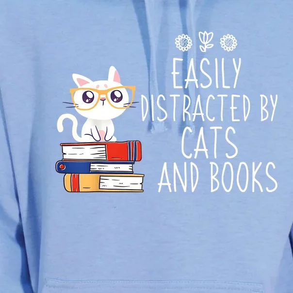 Funny Reading Book Lover Easily Distracted By Cats And Books Unisex Surf Hoodie