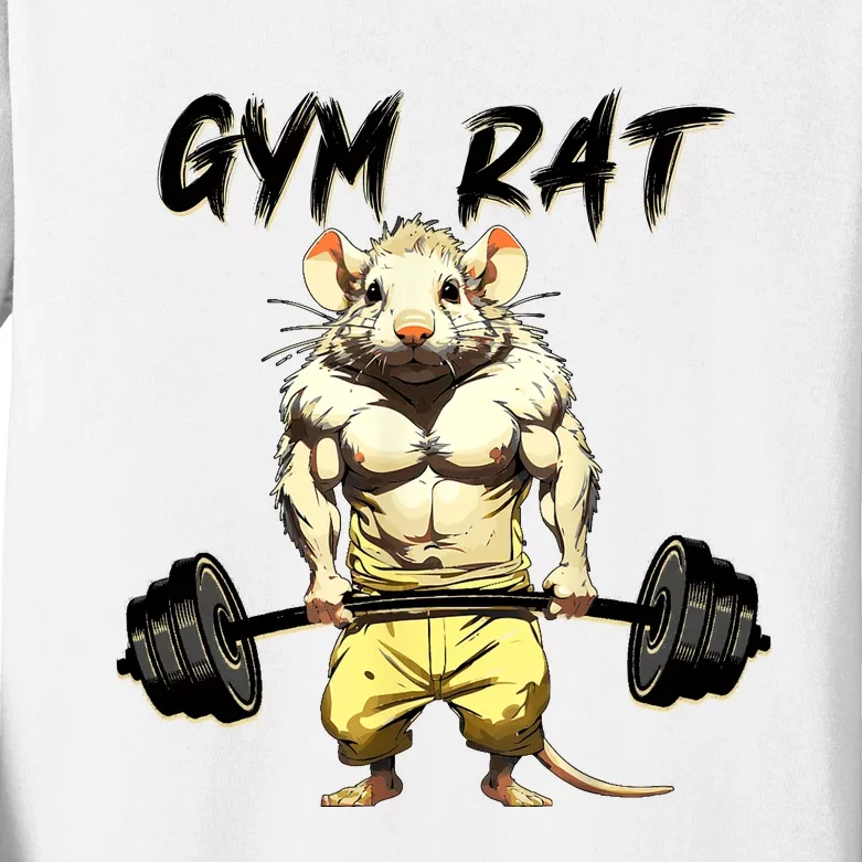 Funny Rat Bodybuilding Fitness Gym Motivation Workout Exercise Weight Lifting Kids Long Sleeve Shirt