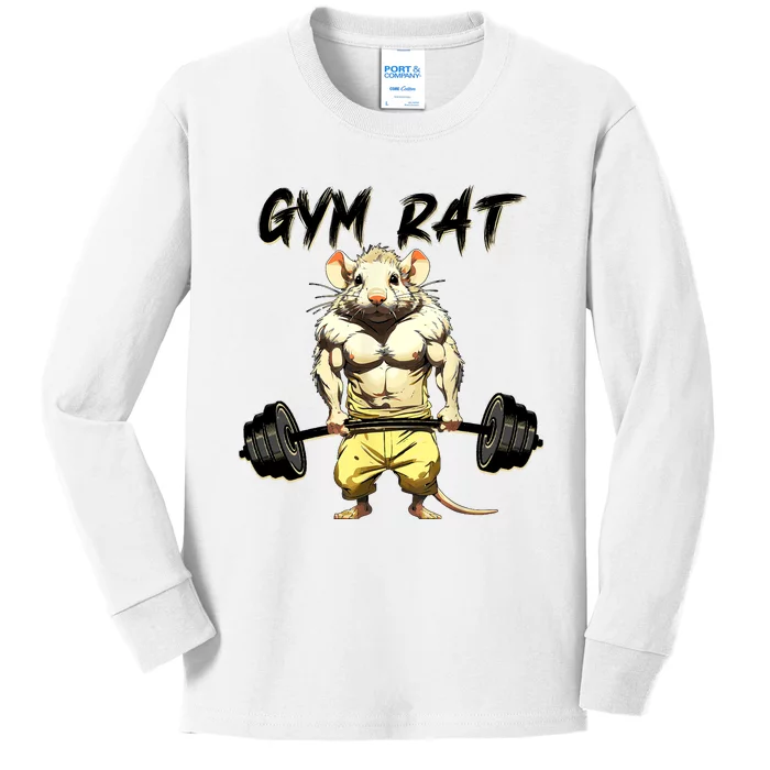 Funny Rat Bodybuilding Fitness Gym Motivation Workout Exercise Weight Lifting Kids Long Sleeve Shirt