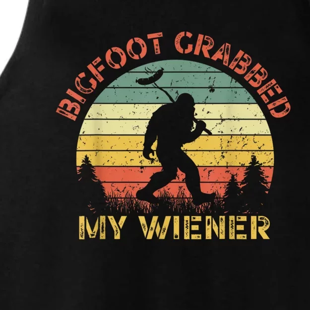 Funny Retro Bigfoot Bigfoot Grabbed My Wiener Design Ladies Tri-Blend Wicking Tank