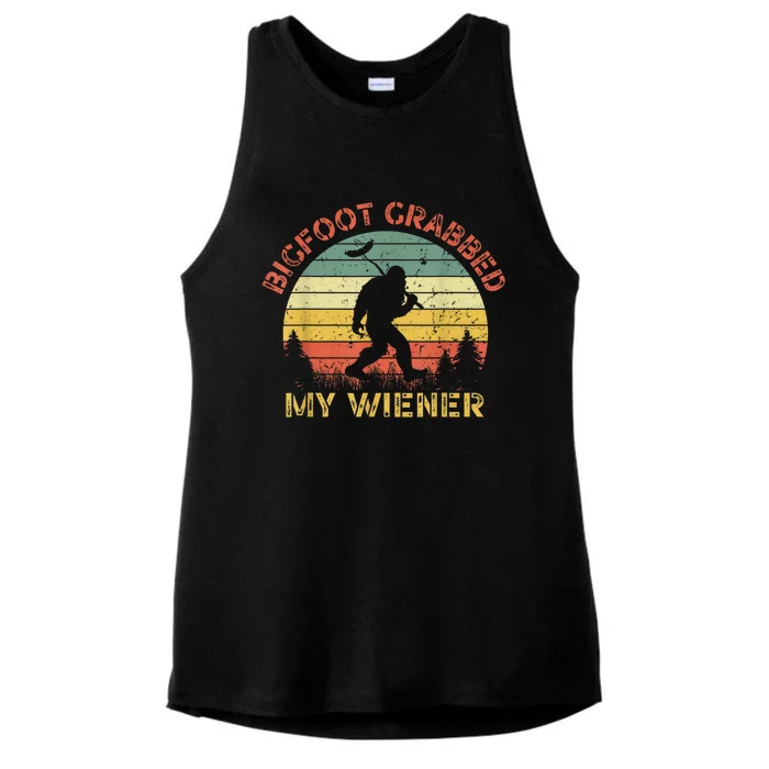 Funny Retro Bigfoot Bigfoot Grabbed My Wiener Design Ladies Tri-Blend Wicking Tank