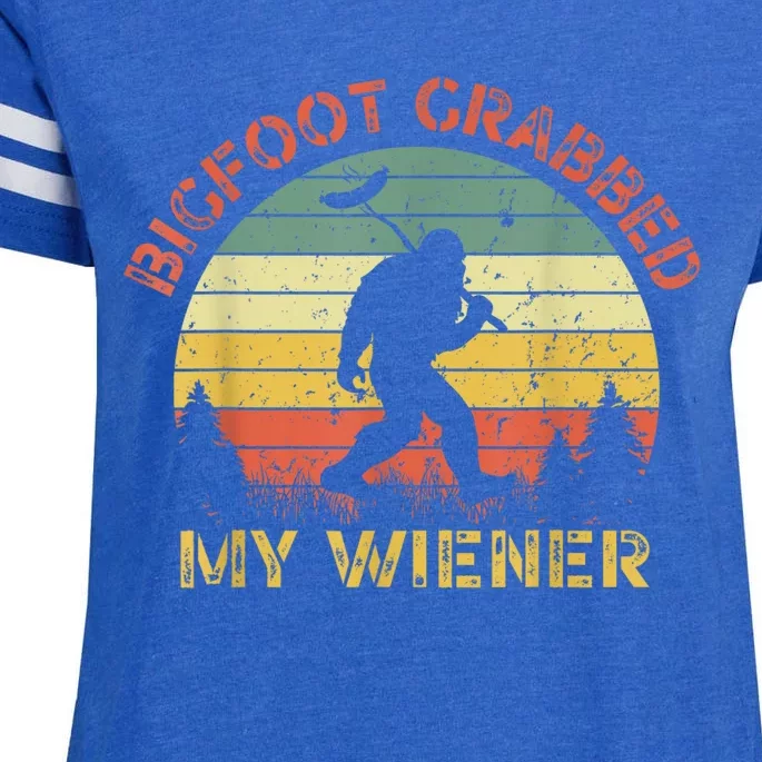 Funny Retro Bigfoot Bigfoot Grabbed My Wiener Design Enza Ladies Jersey Football T-Shirt