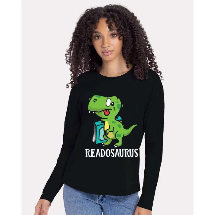 Funny Reading Book Readers Dinosaur Dino Apparel Womens Cotton Relaxed Long Sleeve T-Shirt