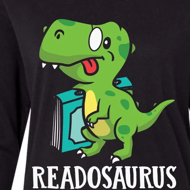 Funny Reading Book Readers Dinosaur Dino Apparel Womens Cotton Relaxed Long Sleeve T-Shirt