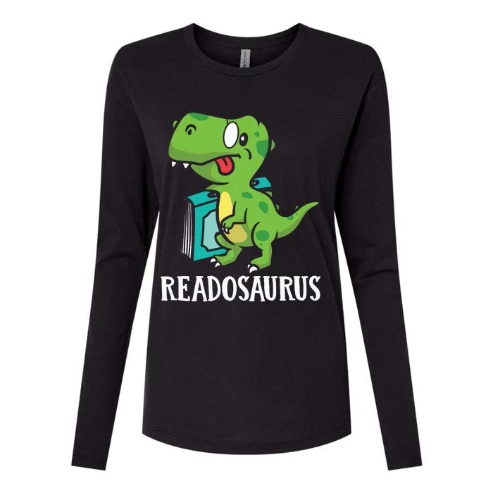 Funny Reading Book Readers Dinosaur Dino Apparel Womens Cotton Relaxed Long Sleeve T-Shirt