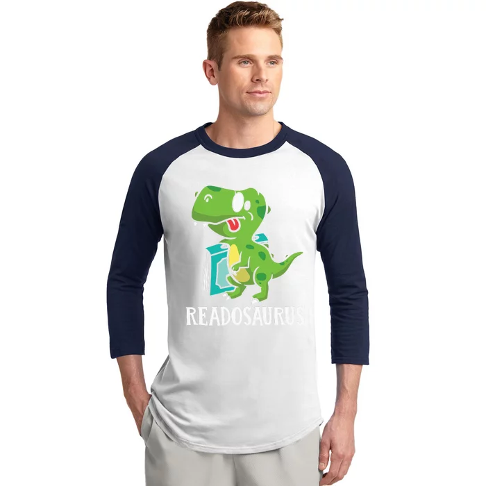 Funny Reading Book Readers Dinosaur Dino Apparel Baseball Sleeve Shirt