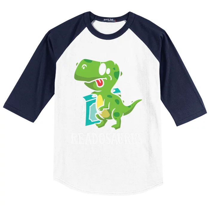 Funny Reading Book Readers Dinosaur Dino Apparel Baseball Sleeve Shirt