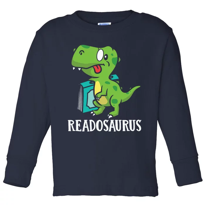 Funny Reading Book Readers Dinosaur Dino Apparel Toddler Long Sleeve Shirt