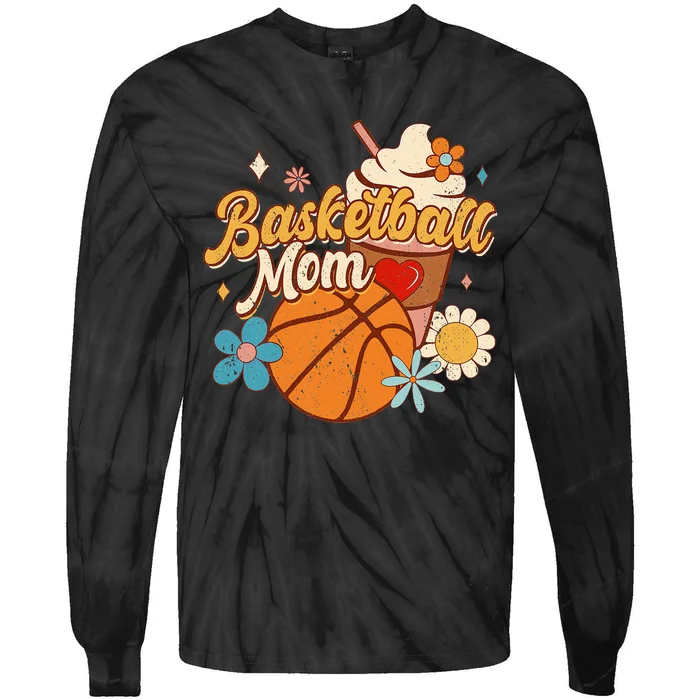 Funny Retro Basketball Mom Mother's Day Coffee Tie-Dye Long Sleeve Shirt