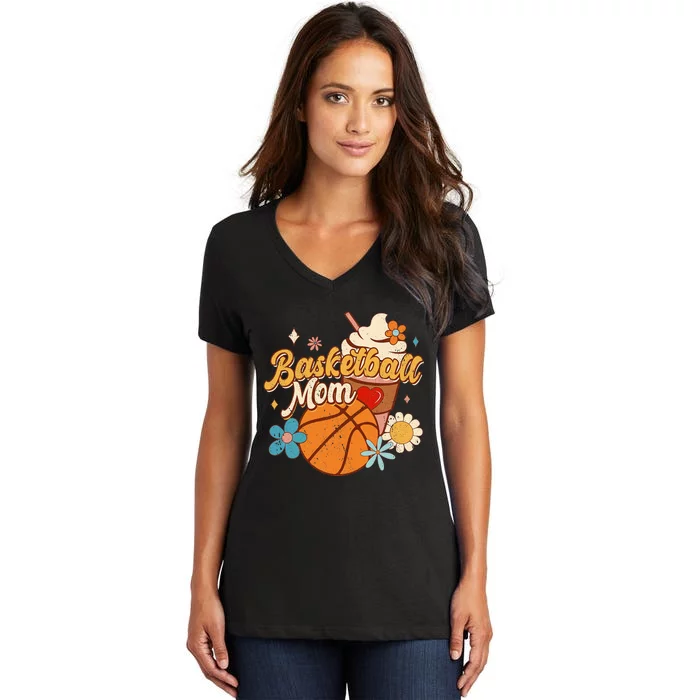 Funny Retro Basketball Mom Mother's Day Coffee Women's V-Neck T-Shirt