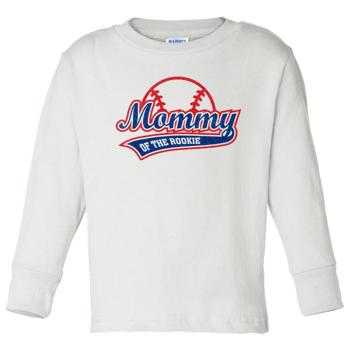 Funny Retro Baseball Mommy Of The Rookie Toddler Long Sleeve Shirt