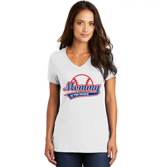 Funny Retro Baseball Mommy Of The Rookie Women's V-Neck T-Shirt