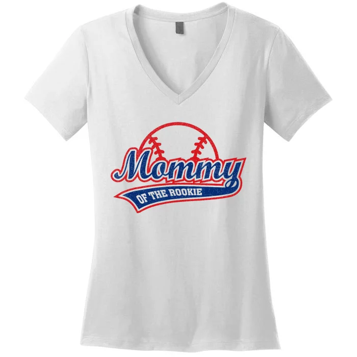 Funny Retro Baseball Mommy Of The Rookie Women's V-Neck T-Shirt