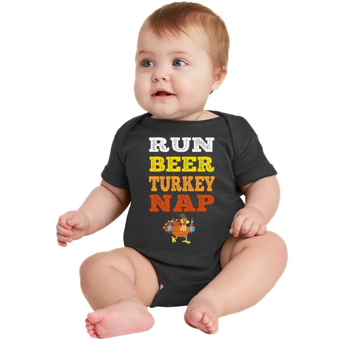 Funny Run Beer Turkey Nap Running Trot Dinner Thanksgiving Baby Bodysuit