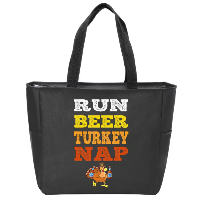 Funny Run Beer Turkey Nap Running Trot Dinner Thanksgiving Zip Tote Bag