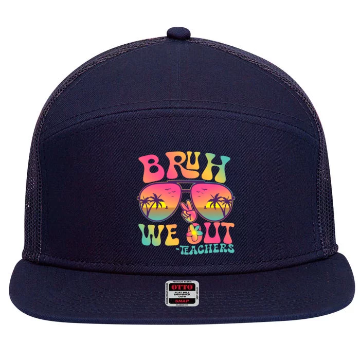 Funny Retro Bruh We Out Teachers 7 Panel Mesh Trucker Snapback Hat