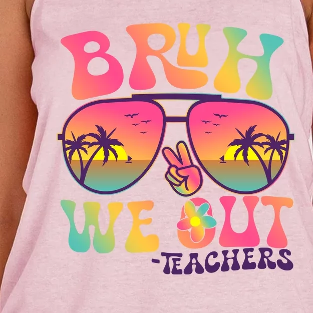 Funny Retro Bruh We Out Teachers Women's Knotted Racerback Tank