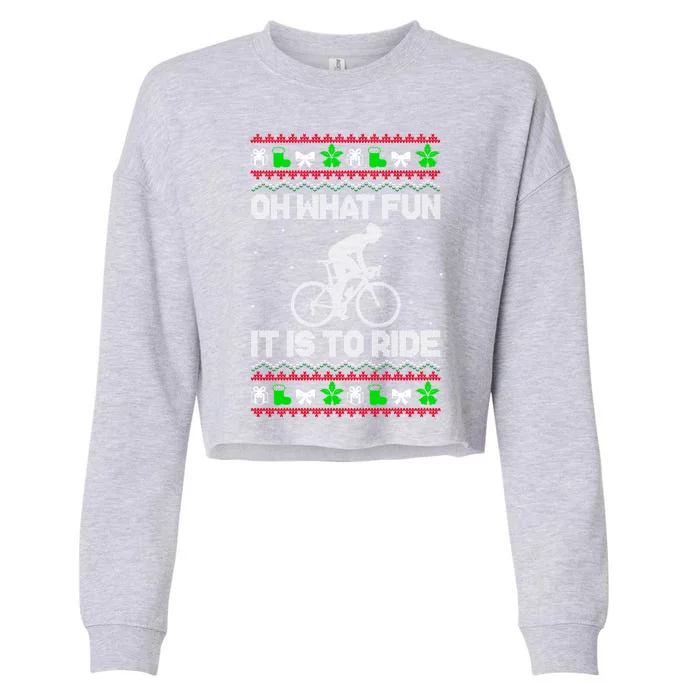 Funny Road Bike Riding Cycling Xmas Cropped Pullover Crew