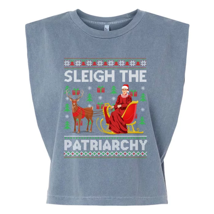 Feminist Ruth Bader Ginsburg Rbg Xmas Sleigh The Patriarchy Gift Garment-Dyed Women's Muscle Tee