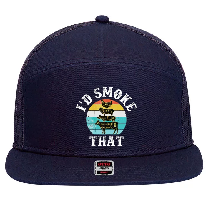 Funny Retro BBQ Party Smoker Chef I'd Smoke That 7 Panel Mesh Trucker Snapback Hat