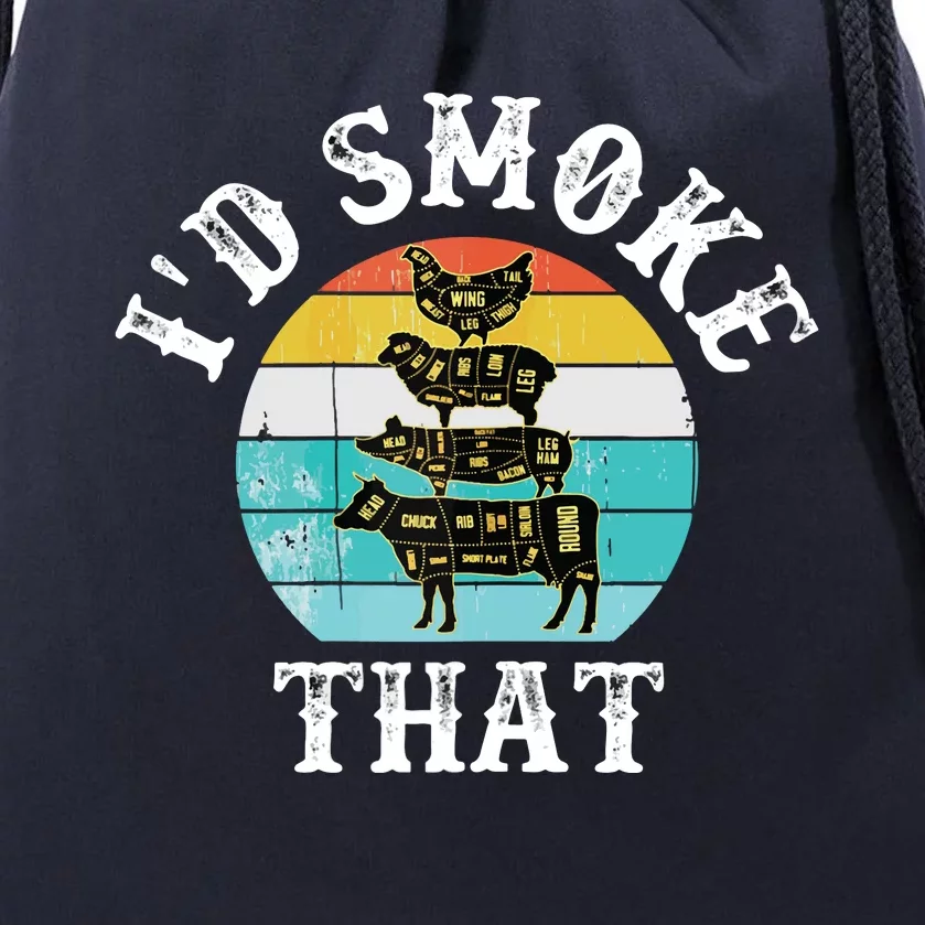 Funny Retro BBQ Party Smoker Chef I'd Smoke That Drawstring Bag