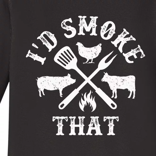 Funny Retro BBQ Party Smoker Chef Dad Gifts Id Smoke That Baby Long Sleeve Bodysuit