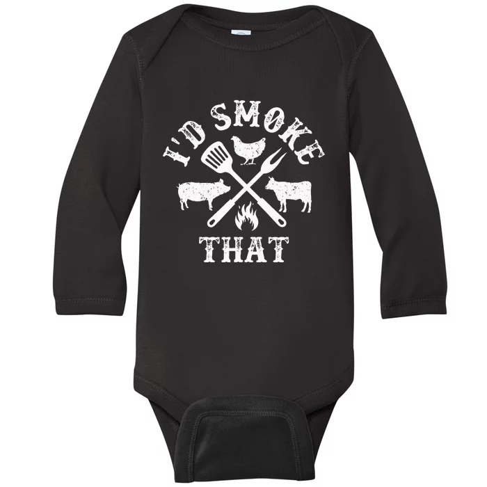 Funny Retro BBQ Party Smoker Chef Dad Gifts Id Smoke That Baby Long Sleeve Bodysuit