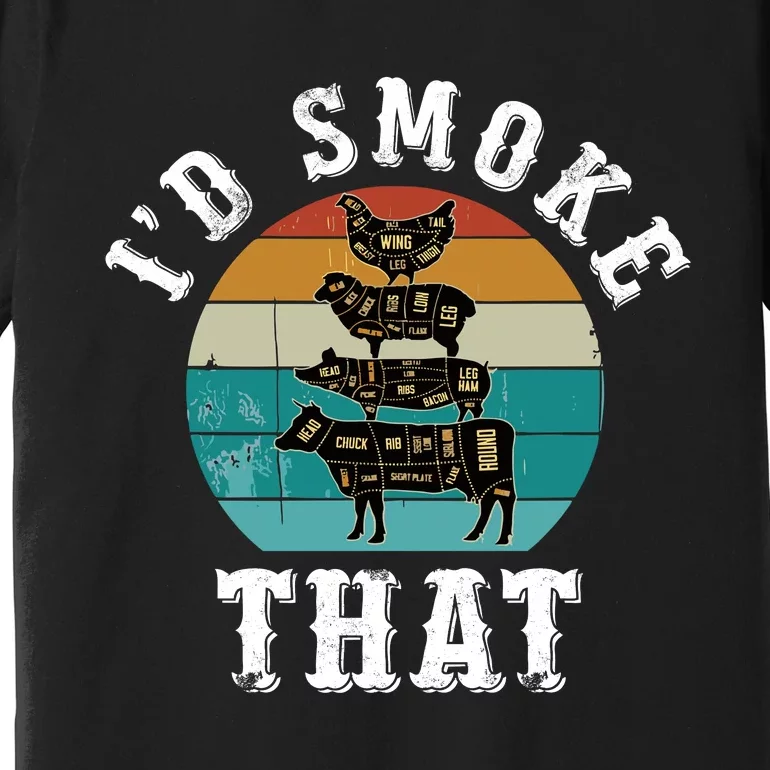 Funny Retro Bbq Party Smoker Chef Dad Gift ID Smoke That Premium T-Shirt