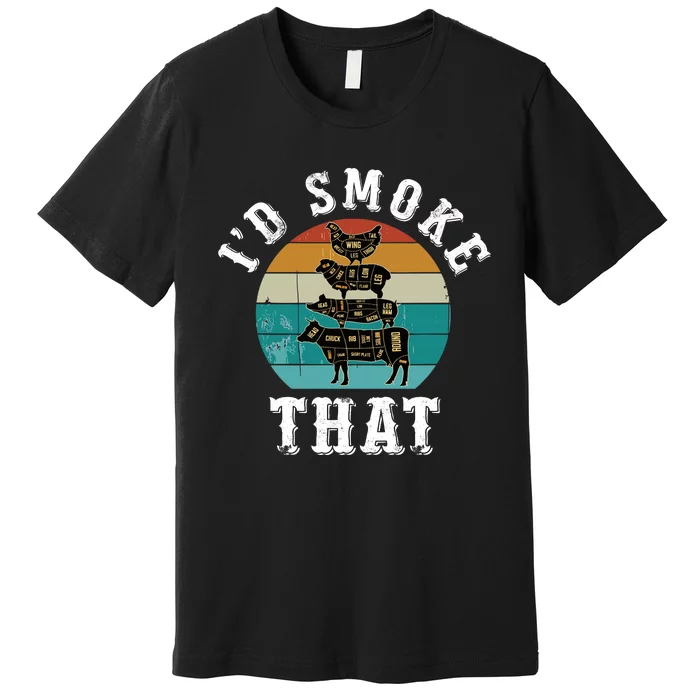 Funny Retro Bbq Party Smoker Chef Dad Gift ID Smoke That Premium T-Shirt