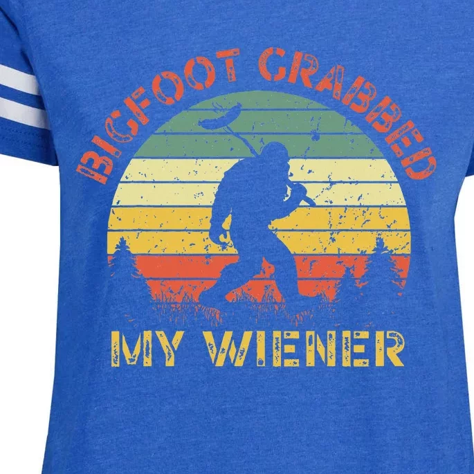 Funny Retro Bigfoot Bigfoot Grabbed My Wiener Design Enza Ladies Jersey Football T-Shirt