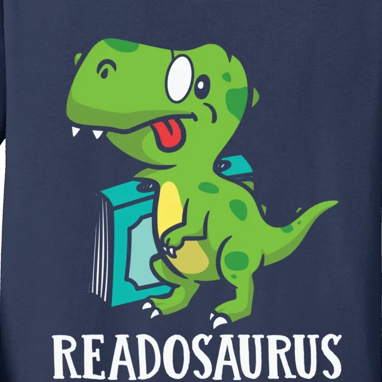 Funny Reading Book Readers Dinosaur Dino Apparel Kids Long Sleeve Shirt