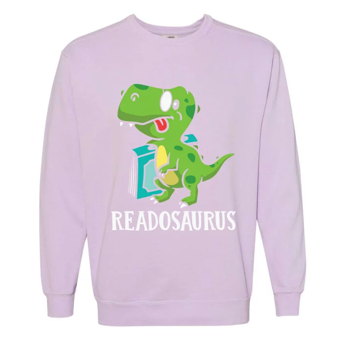 Funny Reading Book Readers Dinosaur Dino Apparel Garment-Dyed Sweatshirt